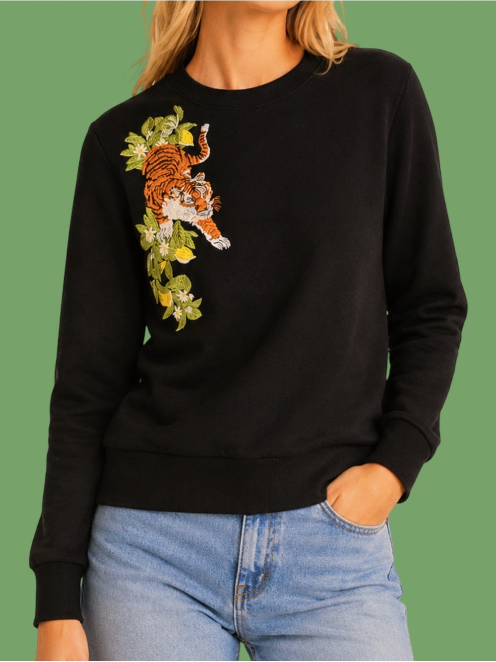 XIOS Embroidered Tiger Crewneck Sweater